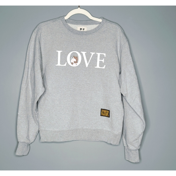 Line Friends X Pushbutton Sweatshirt Gray Love Bunny Cotton Oversized Size XS - Picture 2 of 5